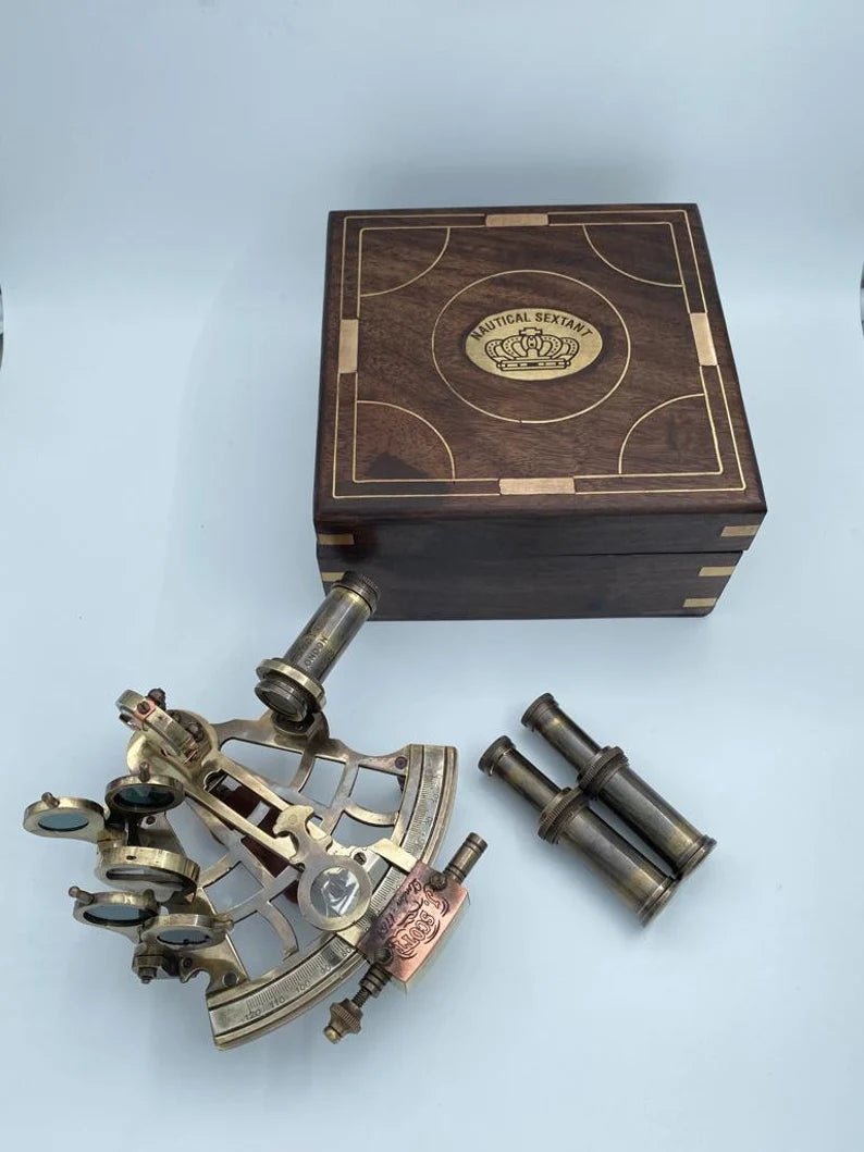 Navigational Brass Sextant Marine Nautical Sextant With Wooden Box Navigational Marine - Retro Handicrafts