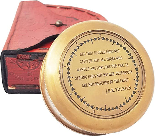 Not All Those Who Wander are Lost Brass Gift Engraved Compass with Leather case - Retro Handicrafts