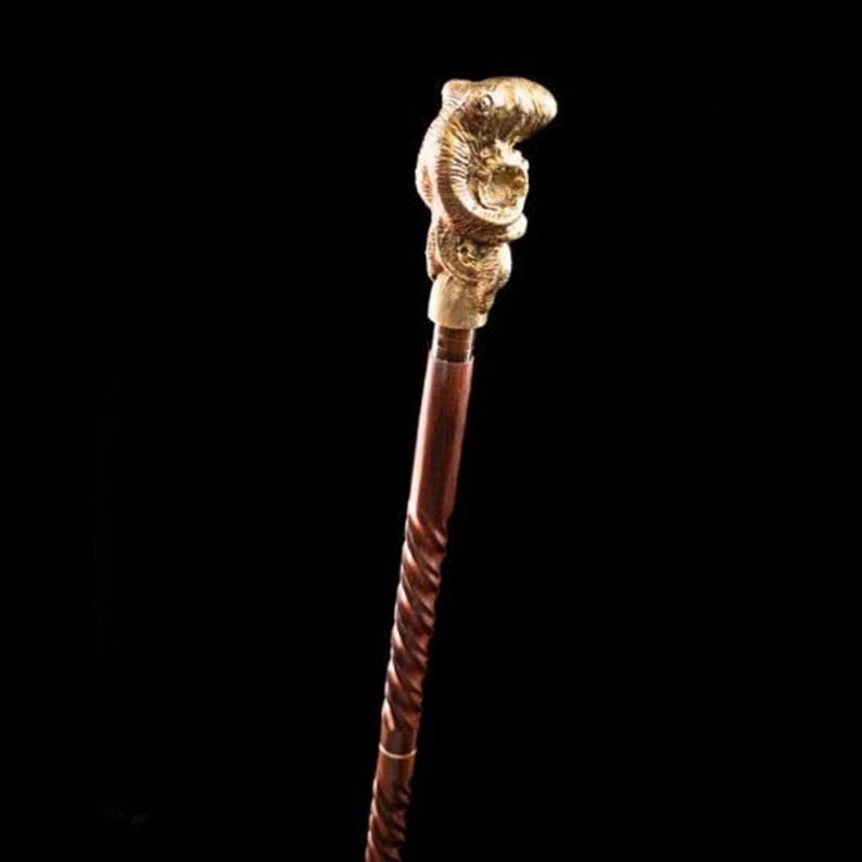 Victorian Style Walking Cane with Octopus Head Handle and Spiral Wooden Shaft