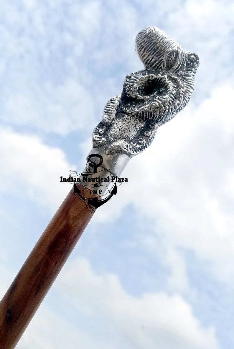  Full-length image of the OCTOPUS Wooden Cane Victorian Style Walking Stick with a height of 99 cm, showing its classic Victorian design.