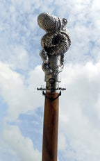 Detail shot of the antique manually dyed finish on the OCTOPUS Wooden Cane Victorian Style Walking Stick, showcasing the unique color variations.