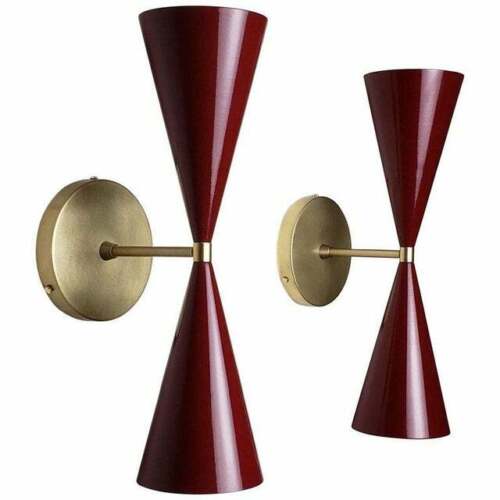 Pair of Tuxedo Wall Sconce Red Enamel Mid Century Lamps Lighting Wall Fixtures - Retro Handicrafts