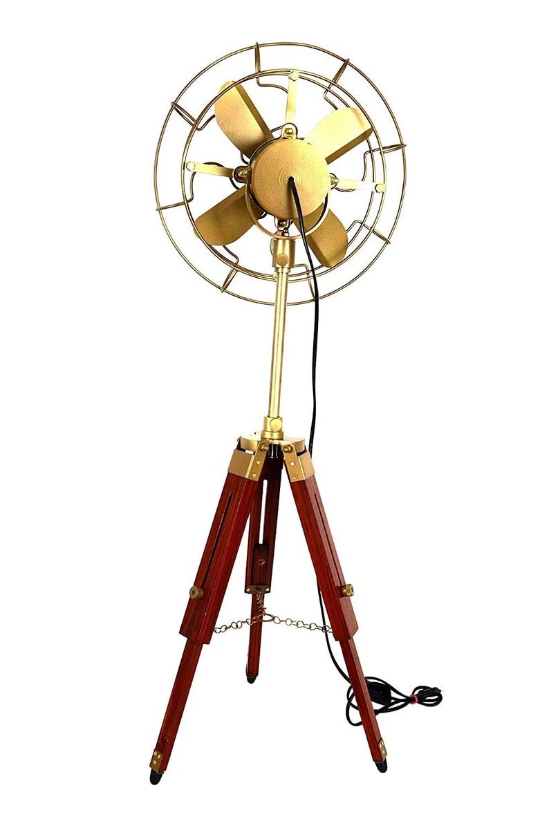 Pedestal Fan - Antique Tripod Fan With Modern Look Wooden Tripod Stand For Living Room - Retro Handicrafts