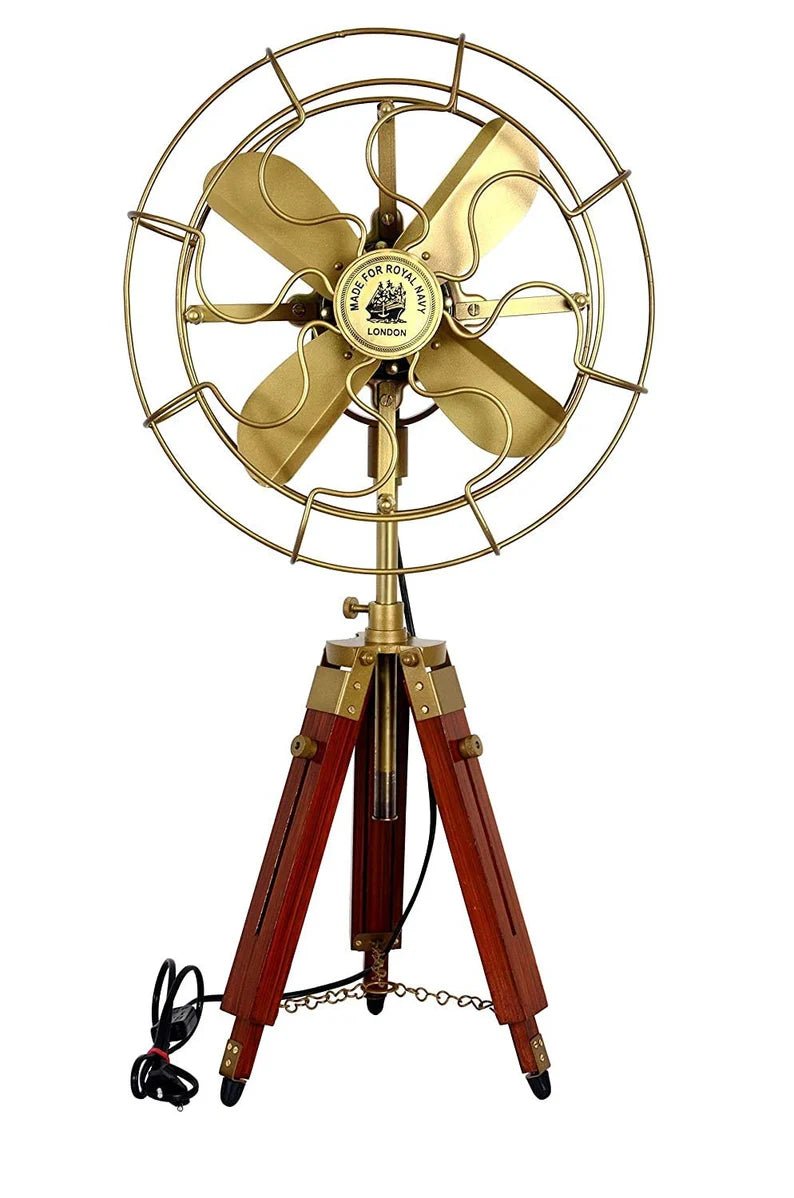 Pedestal Fan - Antique Tripod Fan With Modern Look Wooden Tripod Stand For Living Room - Retro Handicrafts