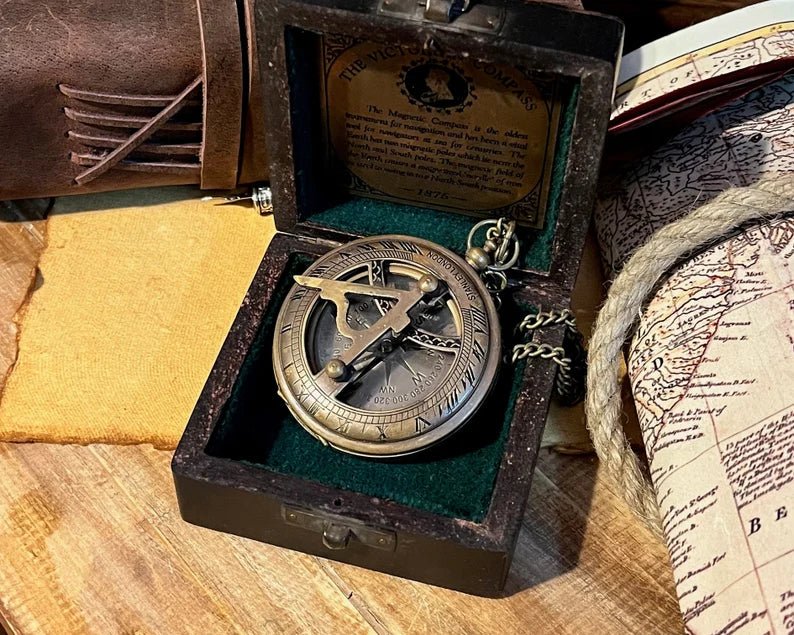 Personalized brass compass with custom engraving, perfect for a unique gift.