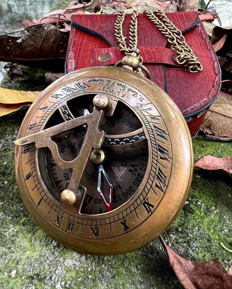 Personalized brass compass with engraved name and "Go Confidently" quote for religious gifts

