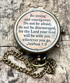 Personalized BE STRONG & Courageous Brass Compass with leather case, a meaningful gift for godparents, families, and religious milestones