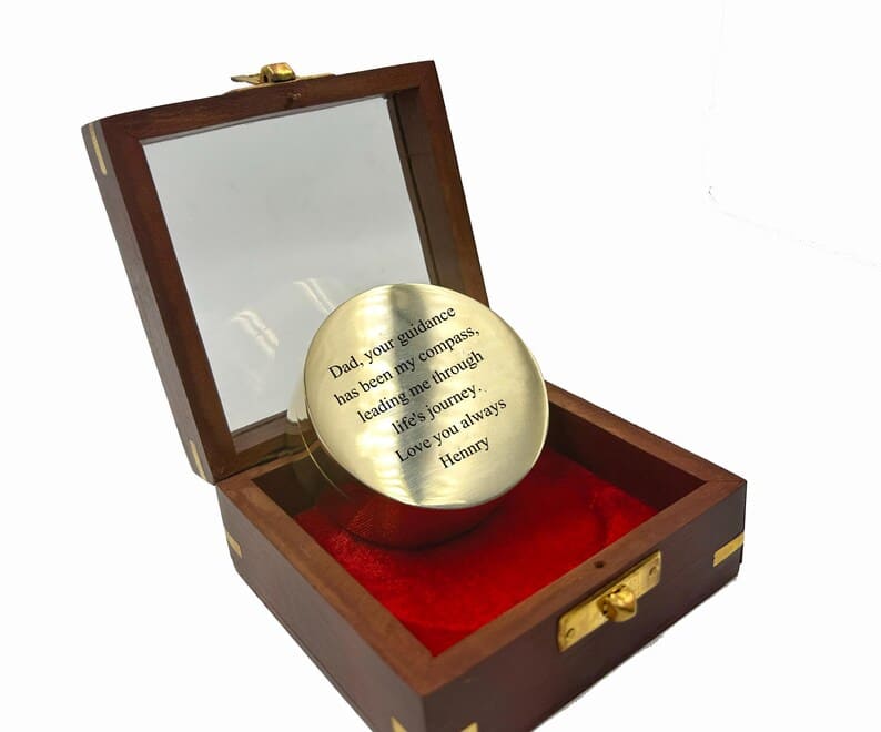 Personalized Brass Compass with Wooden Box | Engraved Compass for Dad | Anniversary & Christmas Gift - Retro Handicrafts