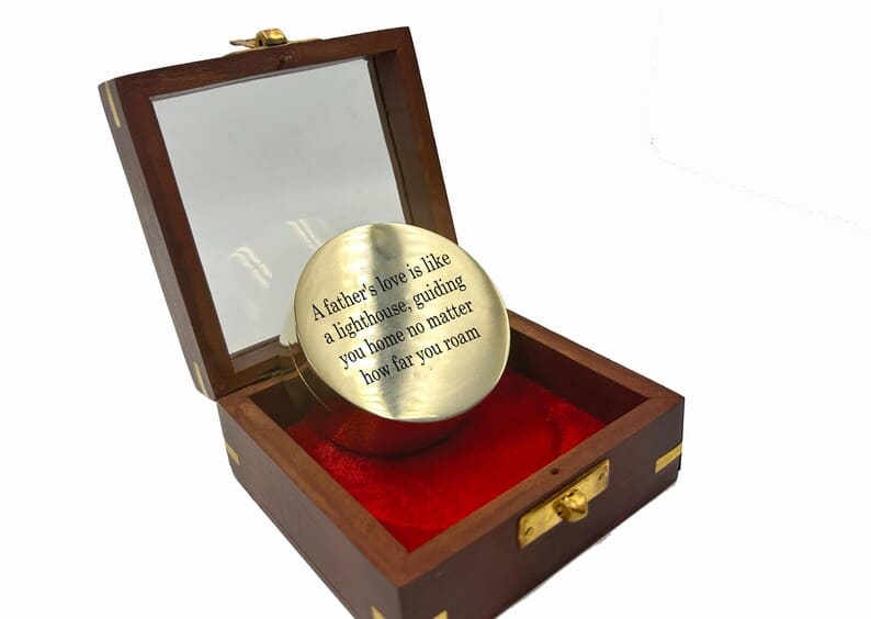 Personalized Brass Compass with Wooden Box | Engraved Compass for Dad | Anniversary & Christmas Gift - Retro Handicrafts