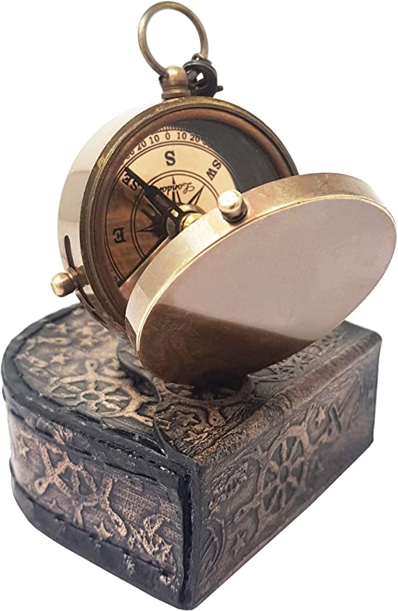 Personalized brass compass with engraved message, great birthday gift for son.