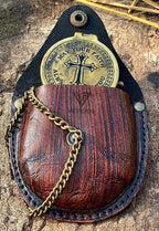 Handcrafted personalized compass with leather case, perfect for religious occasions like confirmation.