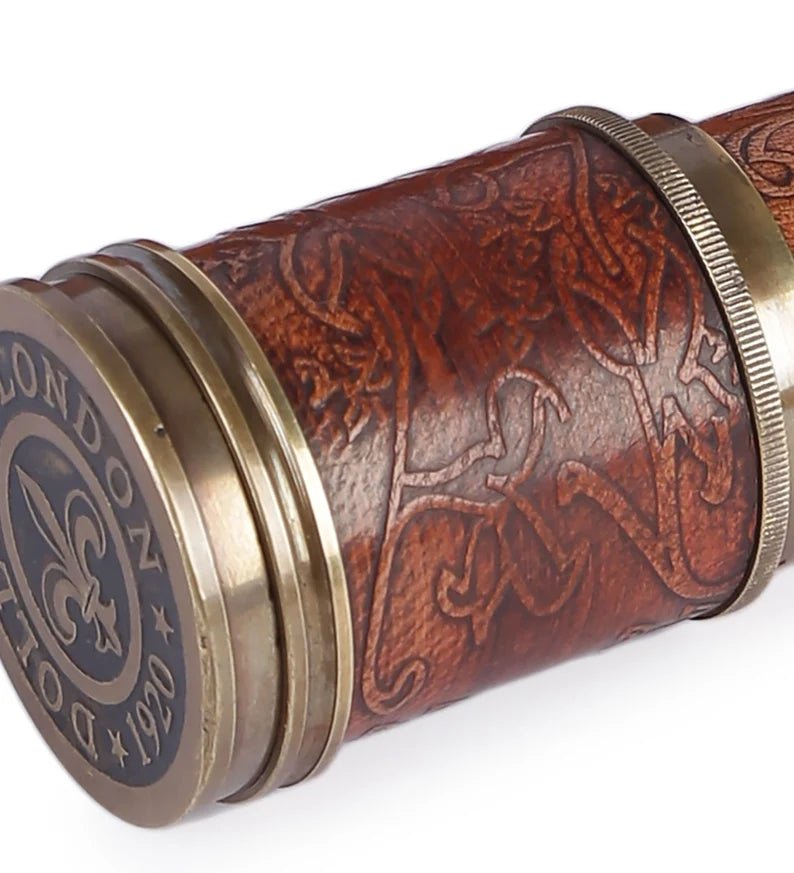 Personalized Nautical Vintage Brass & Leather Handheld Functional Telescope With Leather Case - Pirate Spyglass, Sailor Gift, Gift for Dad - Retro Handicrafts