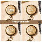 Front side engraving on personalized pocket compass, adding a unique touch with custom text or date.