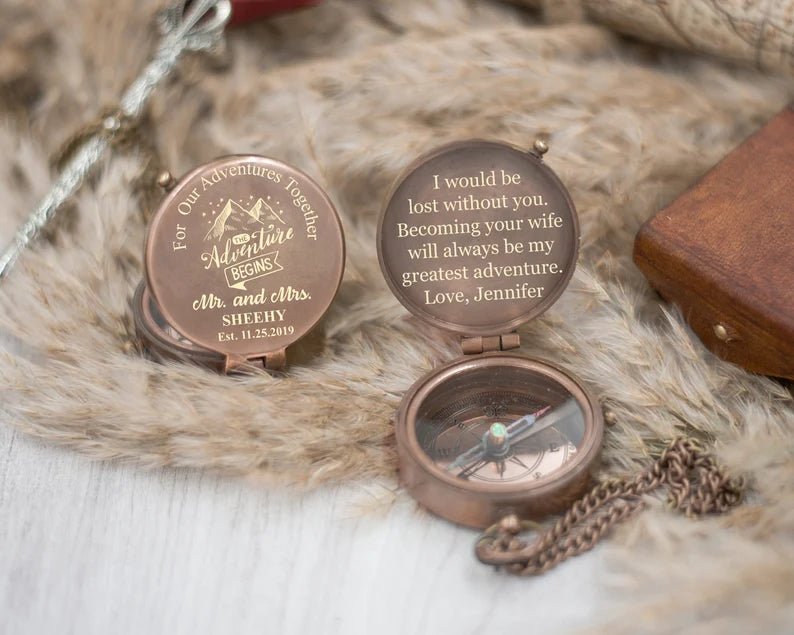 Personalized Viking compass engraved with custom message for anniversary or groomsmen gift