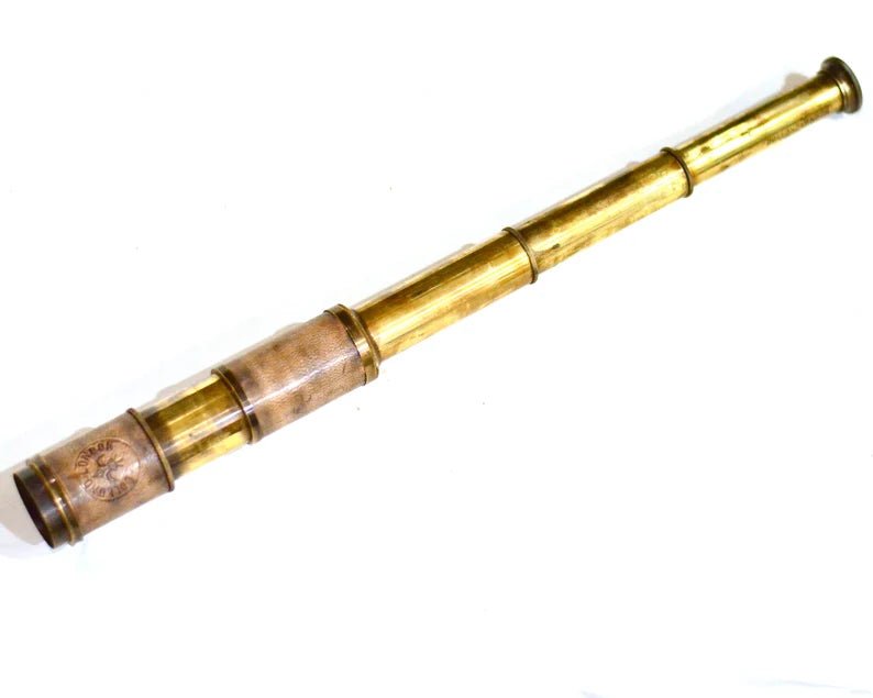 Pirate Nautical Brass And Leather Finish Telescope With Wooden Box, Engraved Spyglass, Marine Telescope, Antique Personalized Telescope - Retro Handicrafts