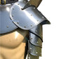 Polished steel finish with a pair of medieval pauldrons and neck guard for LARP