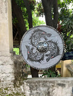 Close-up of the premium-quality wooden finish of the Viking shield, showcasing intricate craftsmanship for historical reenactments and display.