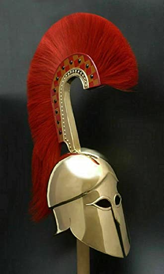 Retro 20Ga Brass Medieval Reenactment Greek Corinthian Helmet Headwear With Plume Gift - Retro Handicrafts