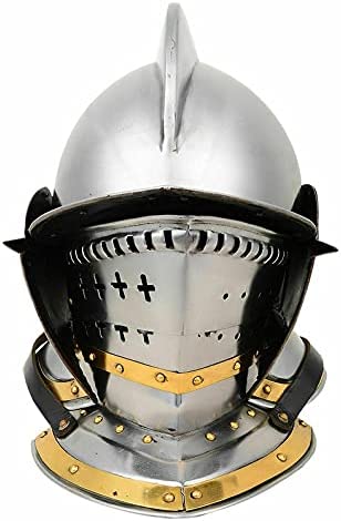 Retro Antique Burgonet Helmet Medieval Armour Helmet - with Brass Accents Helmet Silver - Retro Handicrafts