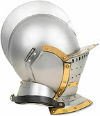 Retro Antique Burgonet Helmet Medieval Armour Helmet - with Brass Accents Helmet Silver - Retro Handicrafts
