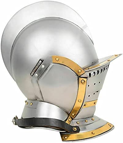 Retro Antique Burgonet Helmet Medieval Armour Helmet - with Brass Accents Helmet Silver - Retro Handicrafts