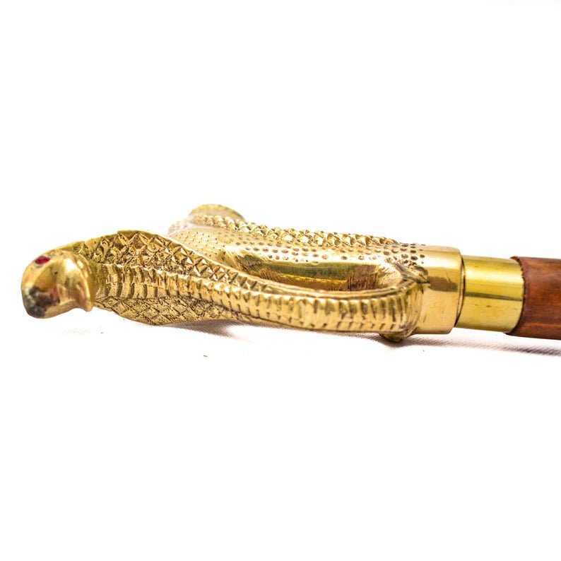 Rosewood Walking Stick with Brass Snake Handle – Stylish and Foldable Designer Cane