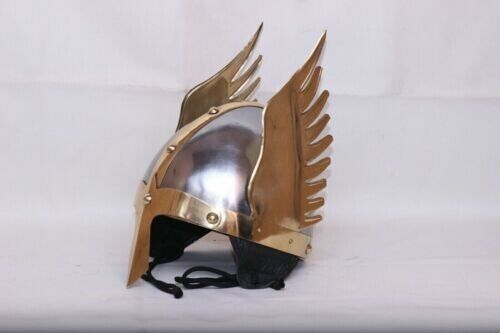 Medieval Steel & Brass Viking Helmet Knight Norman Warrior New Independence Day