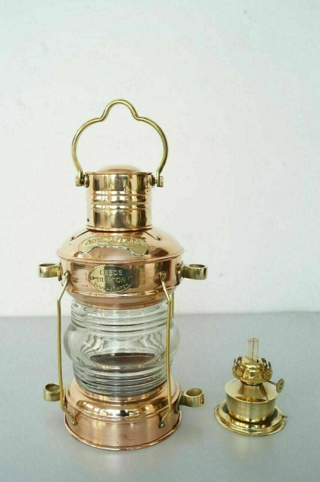 14" Copper & Brass Anchor Oil Lamp - Nautical Maritime Ship Lantern Light