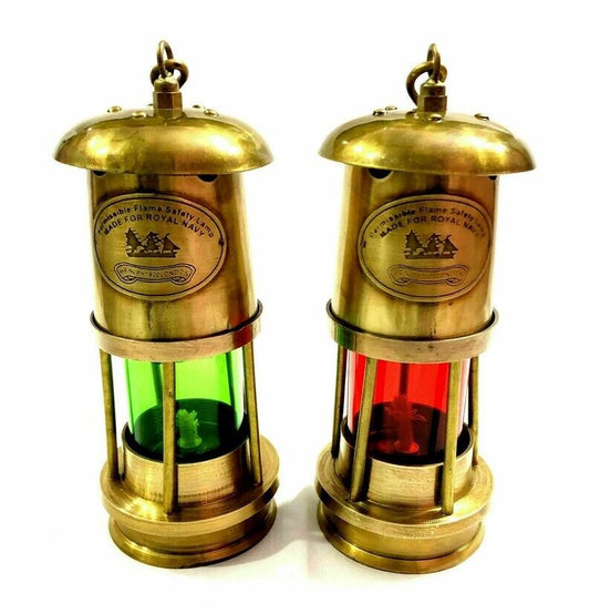 Vintage Time Set of 2 Antique Anchor Oil Lamp, Nautical Maritime Ship Lantern