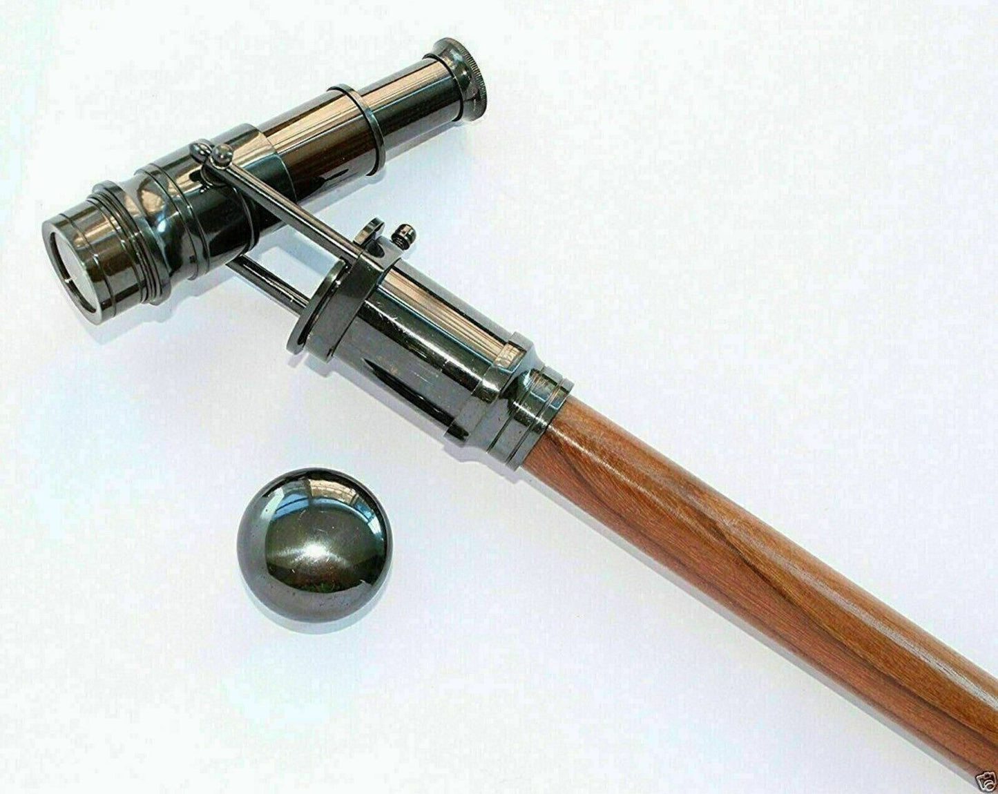 Nautical Wooden Walking Stick Cane Antique Spyglass Brass Telescope Handle Gift