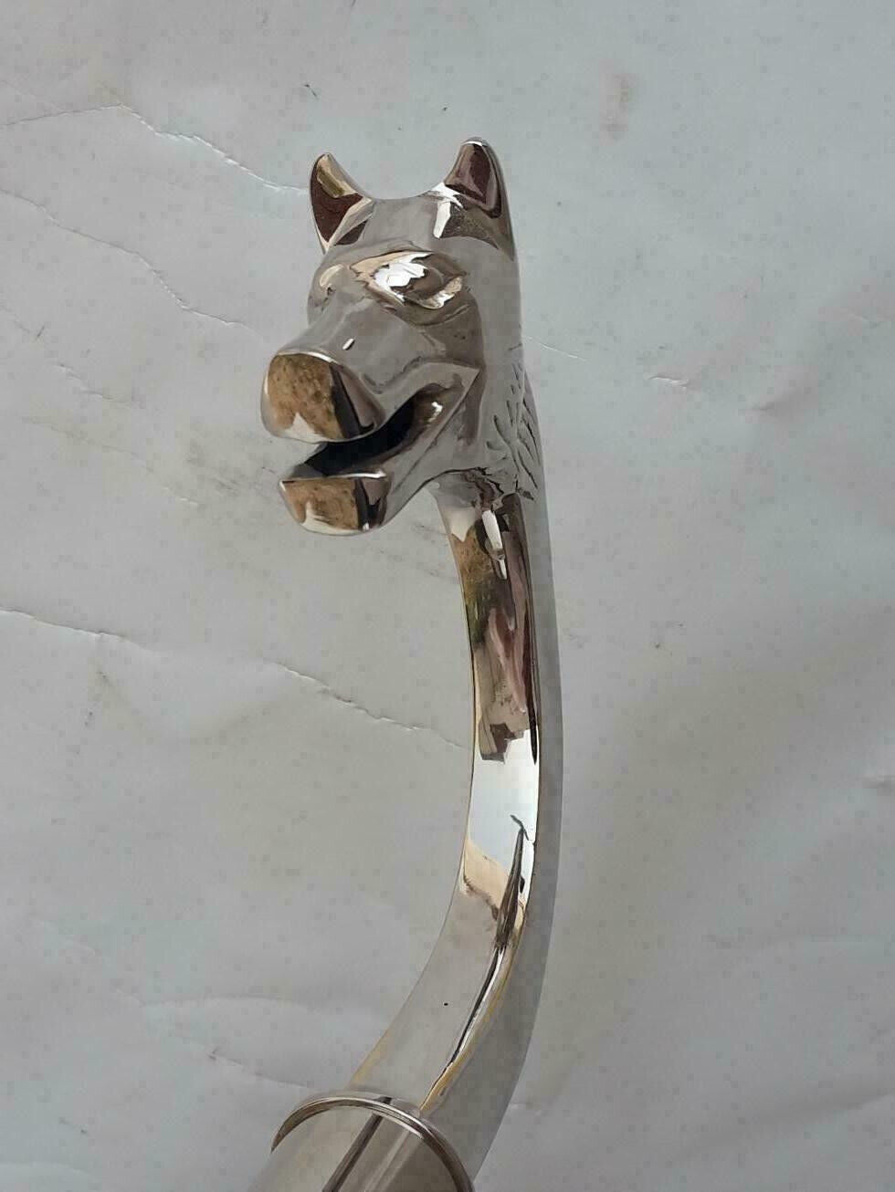 Vintage Silver Brass Wolf Head Handle Victorian Wooden Walking stick Shaft Cane