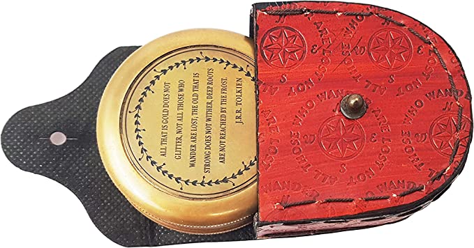 Brass compass with Scout Oath inscription under the lid, perfect for scouts and adventurers