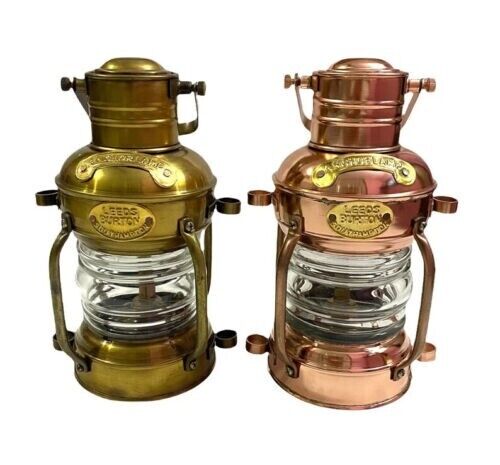 Set of 2 ~ Copper & Antique Finish Oil Lantern/Vintage Nautical Ship Oil Lamp/Hanging - Retro Handicrafts