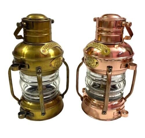 Set of 2 ~ Copper & Antique Finish Oil Lantern/Vintage Nautical Ship Oil Lamp/Hanging - Retro Handicrafts