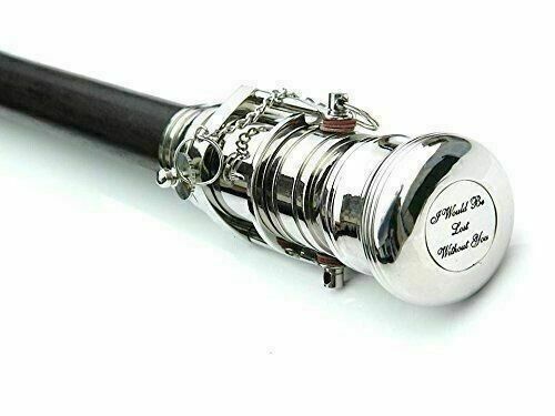 Silver and Black Nautical Walking Stick with 36-Inch Wooden Cane and Chrome Handle