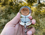 Silver engraved compass, ideal groomsmen gift with personalized engraving options.