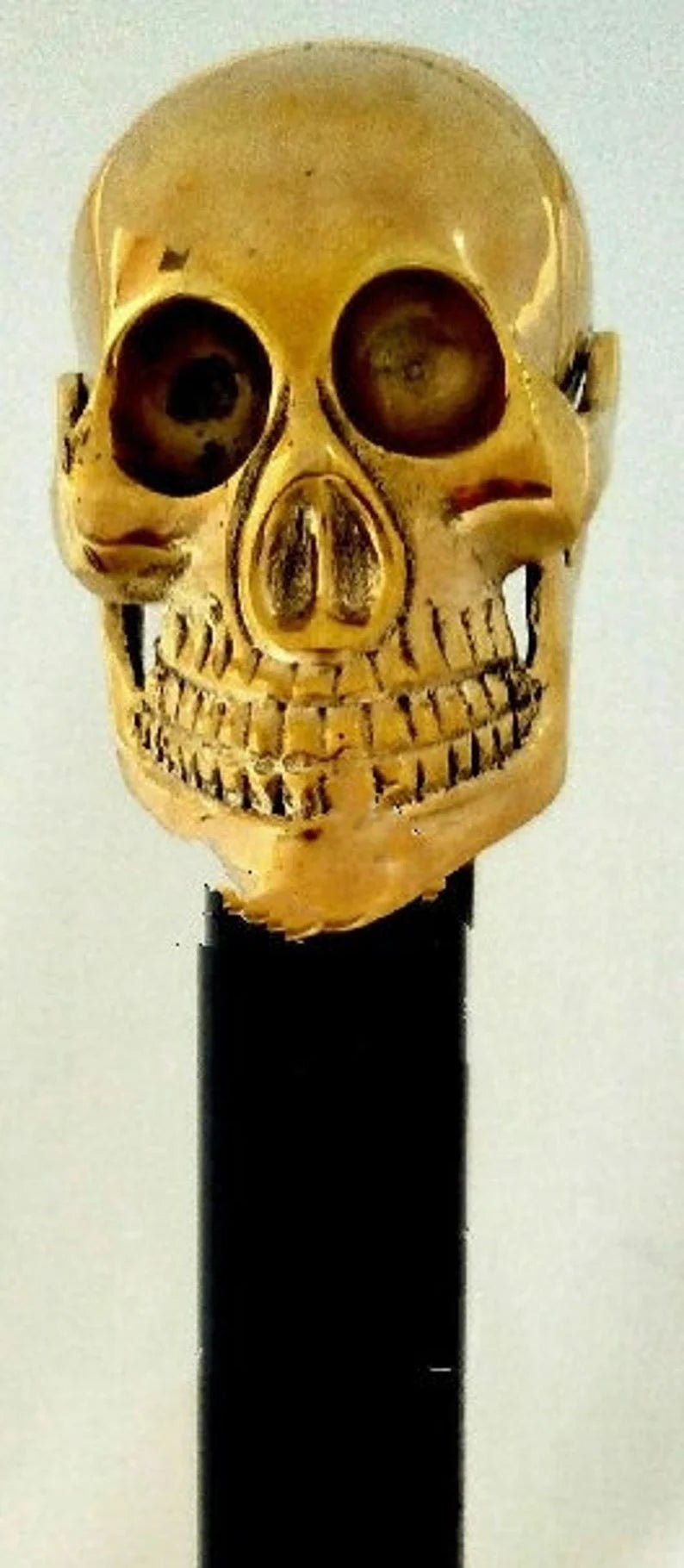 Skull Head Brass Handle Wooden Walking Cane - Retro Handicrafts