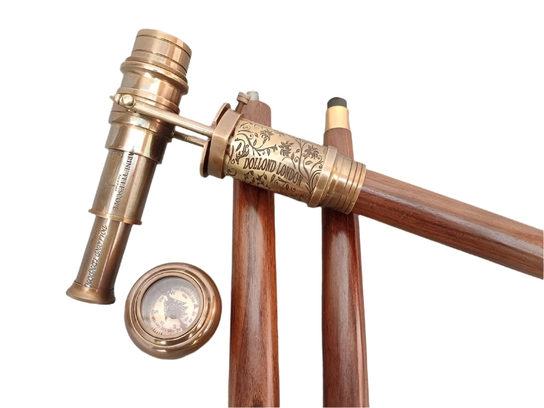 Elegant Victorian Walking Stick Cane with Spyglass Handle and Telescope Compass Design