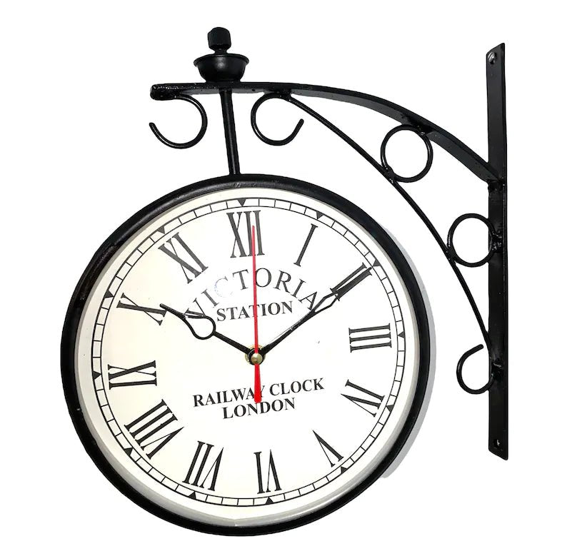 Station wall Clock Victoria Clock 8”Black Finish Victoria Station Double Sided Wall Clock Home & Office wall Decor Handmade Wall Clock gift - Retro Handicrafts