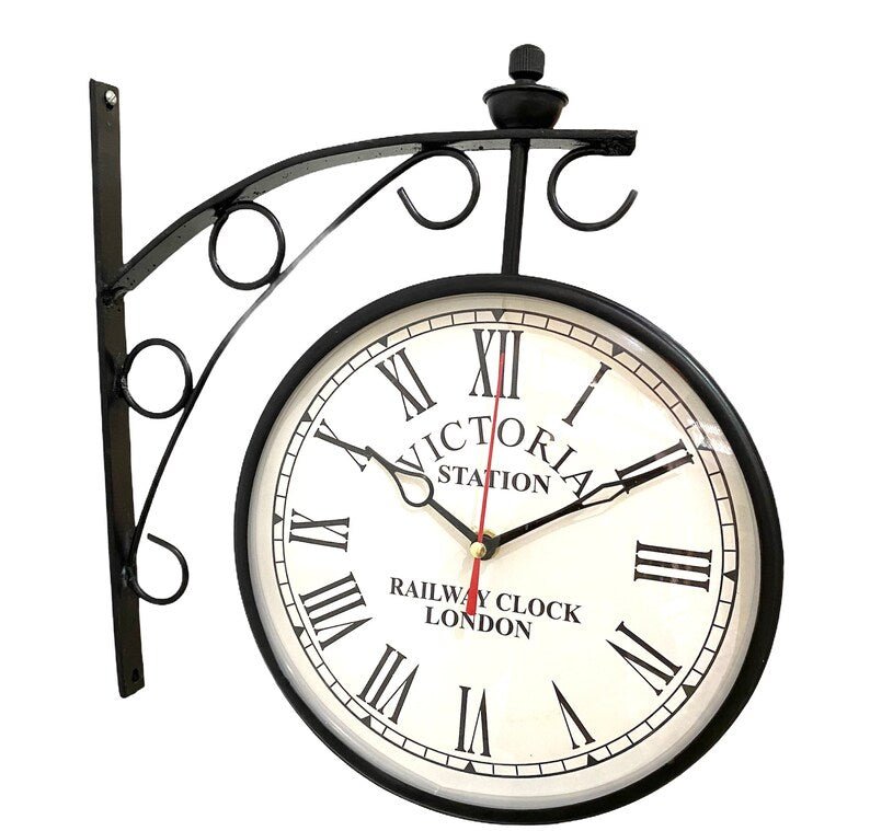 Station wall Clock Victoria Clock 8”Black Finish Victoria Station Double Sided Wall Clock Home & Office wall Decor Handmade Wall Clock gift - Retro Handicrafts