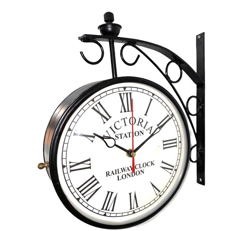 Station wall Clock Victoria Clock 8”Black Finish Victoria Station Double Sided Wall Clock Home & Office wall Decor Handmade Wall Clock gift - Retro Handicrafts