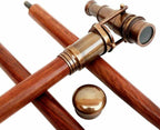 Telescope Nautical Brass Walking Stick with 3-Fold Brown Section and Antique Finish