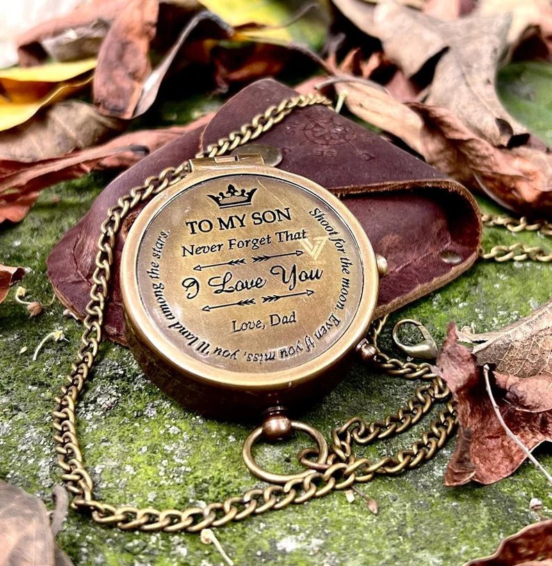 TO MY SON Compass Engraved with gift graduation day Gifts for child - Son Birthday gifts - Love Mom - Love dad - Confirmation Gifts for Son. - Retro Handicrafts