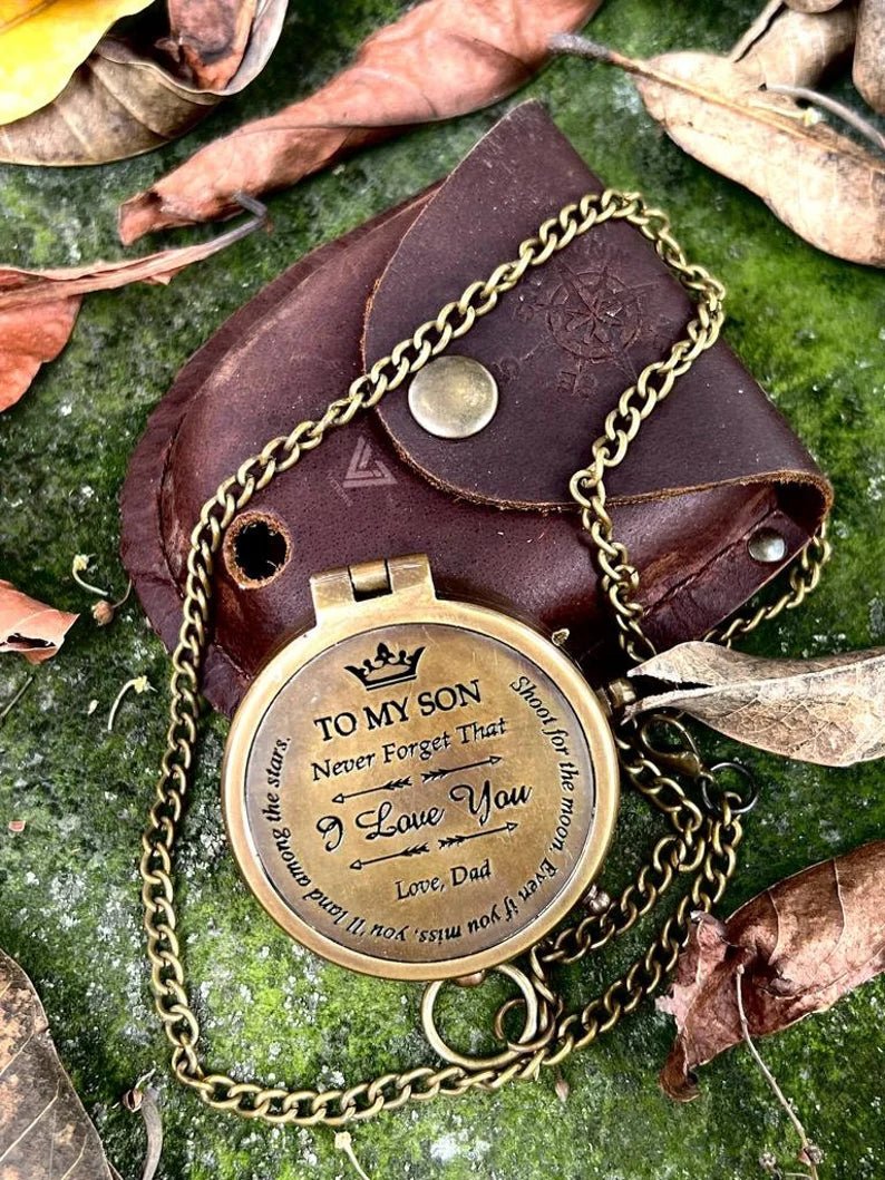 TO MY SON Compass Engraved with gift graduation day Gifts for child - Son Birthday gifts - Love Mom - Love dad - Confirmation Gifts for Son. - Retro Handicrafts