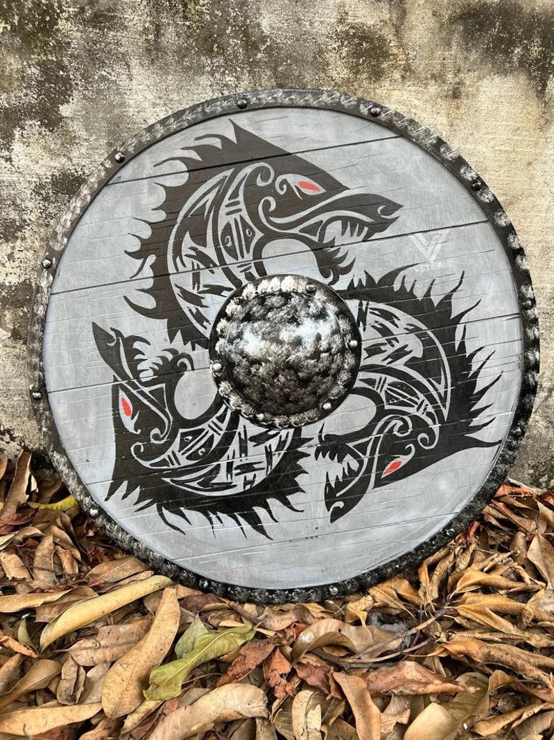 Handmade Viking shield, a unique and thoughtful gift option for medieval enthusiasts and collectors, featuring authentic design and craftsmanship.