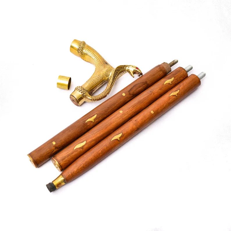Victorian Brass Finish Snake Handle Rosewood Handcrafted Walking Stick - Retro Handicrafts