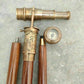 Victorian Spy Telescope & Antique Compass Brass Handle Wooden Walking stick Cane - Retro Handicrafts