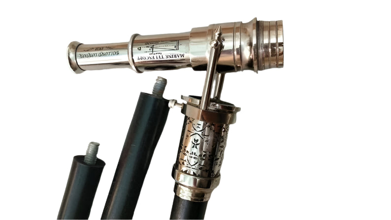 Victorian Telescope Steampunk Compass Spyglass Walking Stick with Brass & Wooden Handle