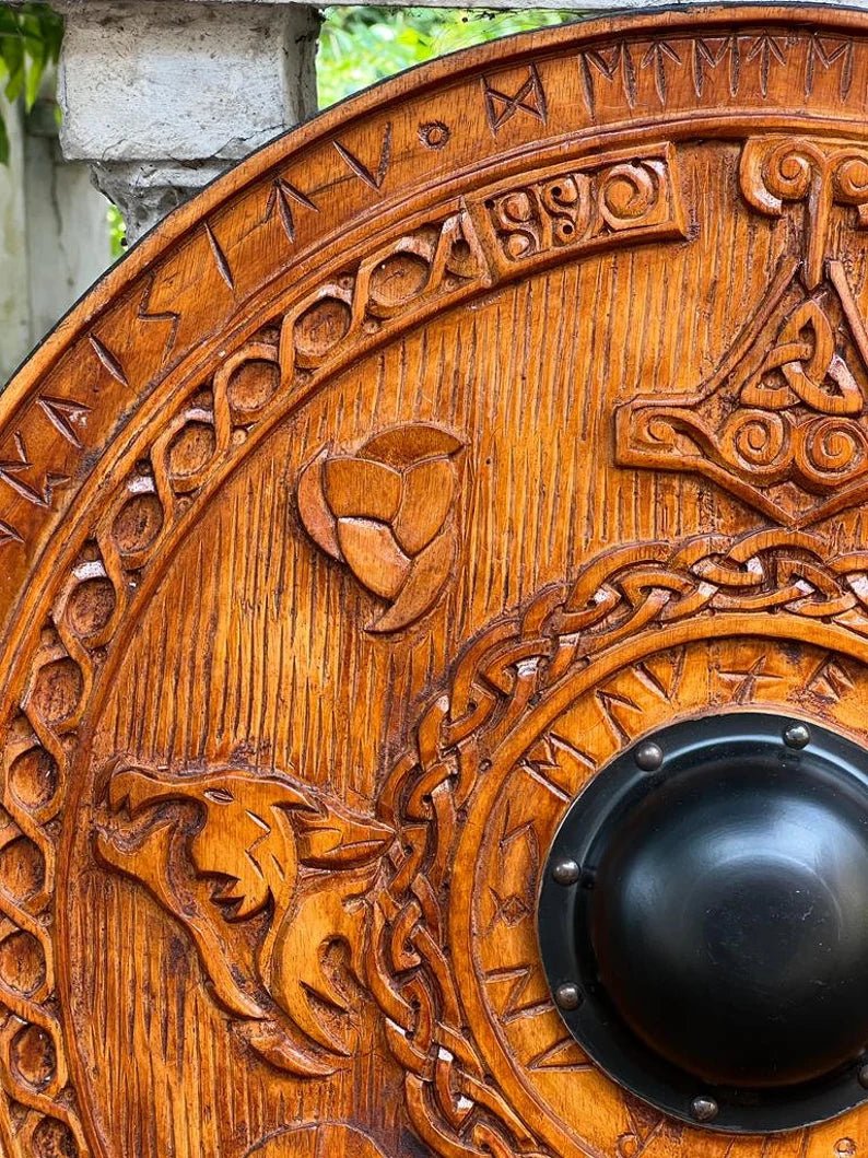 Viking Round Dragon Shield, 24 Inch Knight Battle Medieval Warrior Ship Armor Wooden Shield Best Wall Décor Gifts - Retro Handicrafts