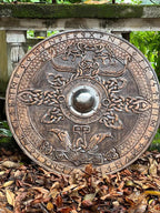 Collection of Viking Round Dragon Shields, showcasing various designs and sizes.